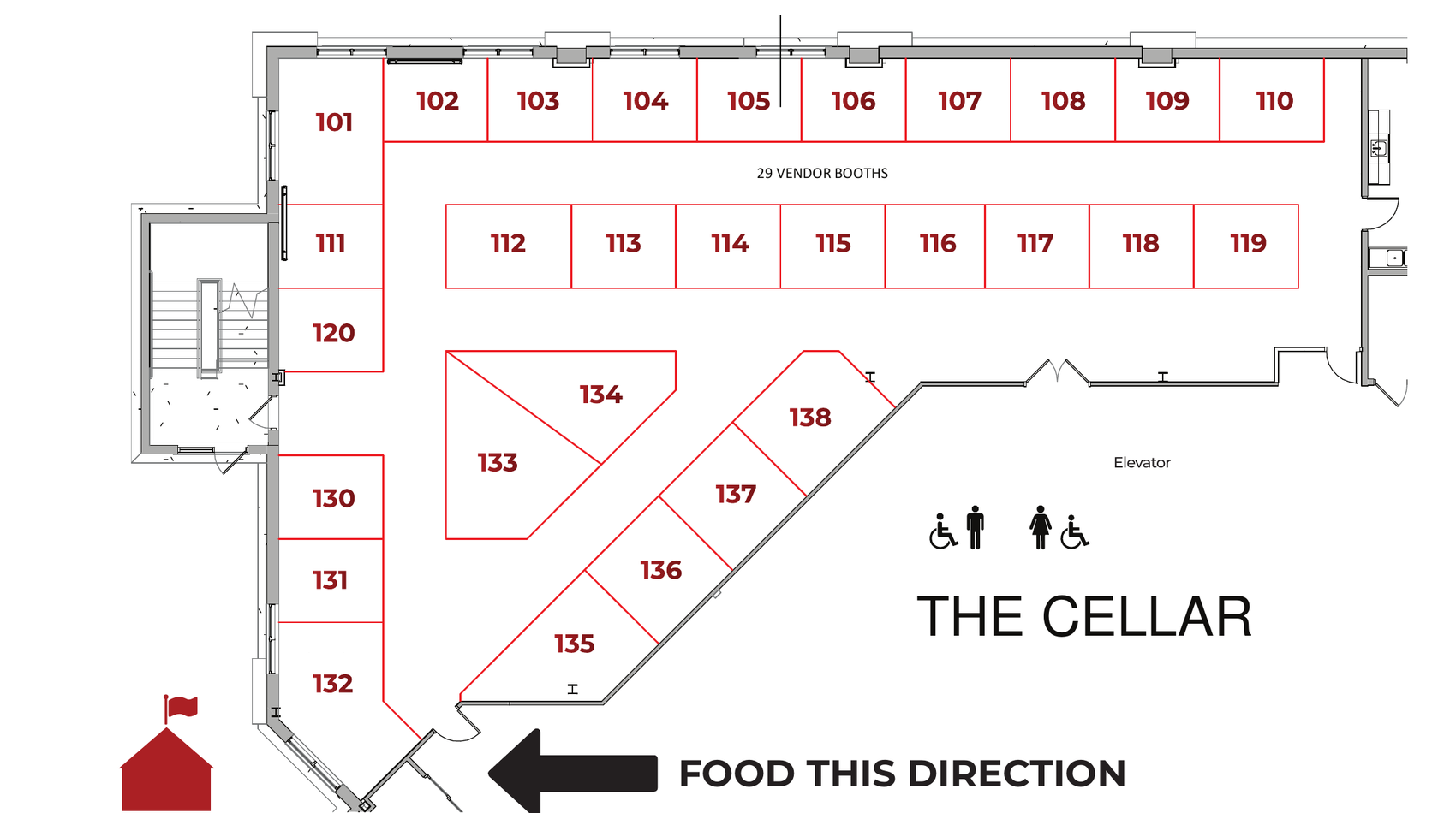 Lower Level floor plan showing numbered booths