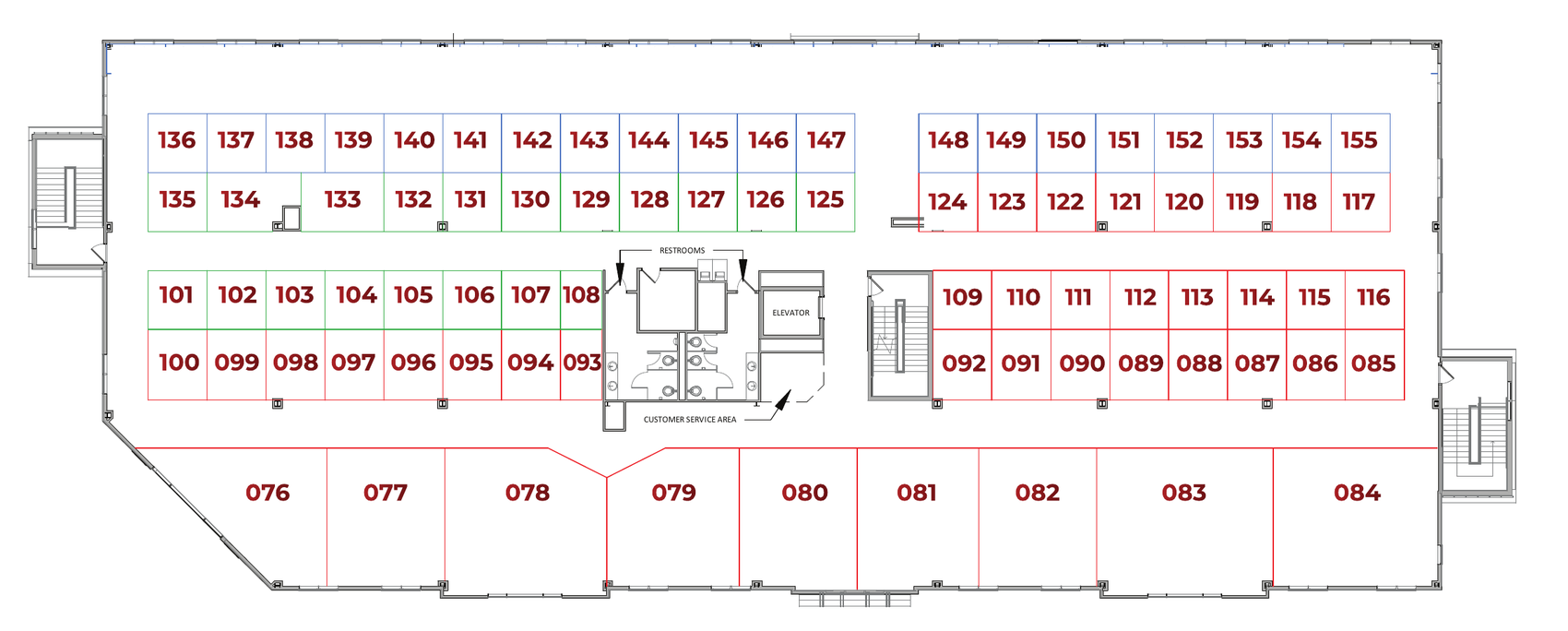 Upper Level floor plan showing numbered booths